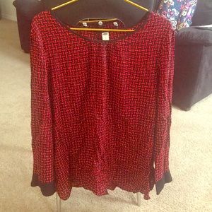 Red and black long sleeve blouse